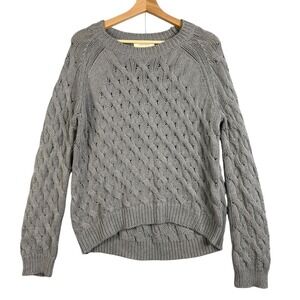 INHABIT Long Sleeve sweater open knit scoop neck Size M Gray 100%‎ Cotton